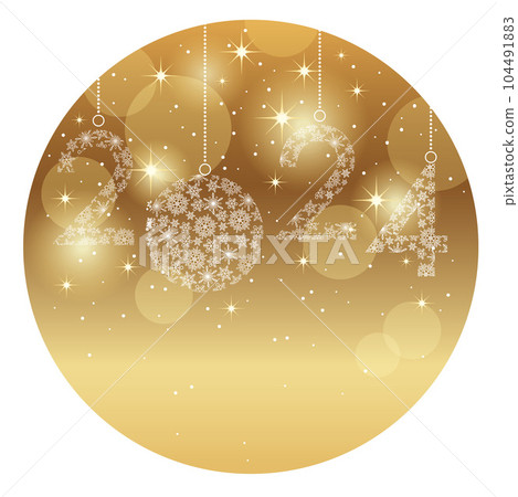 2024年新年賀卡素材聖誕球圓形背景插畫 104491883