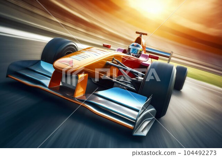 Racing Car at High Speed Passes the Track. Generative ai 104492273