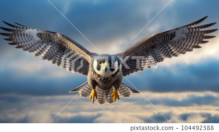 Peregrine Falcon Soaring Through the Sky. Generative ai Peregrine Falcon Soaring Through the Sky. Generative ai 104492388