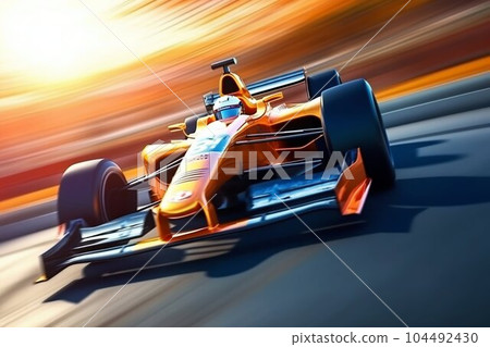 Racing Car at High Speed Passes the Track. Generative ai 104492430
