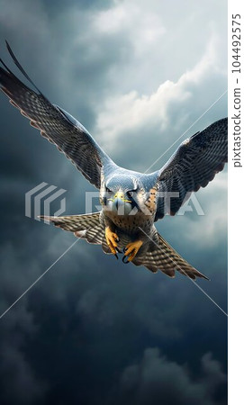 Peregrine Falcon Soaring Through the Sky. Generative ai Peregrine Falcon Soaring Through the Sky. Generative ai 104492575