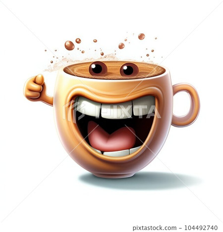 Cartoon Smiling Coffee Cup Giving a Thumbs Up on White Background. Generative ai Cartoon Smiling Coffee Cup Giving a Thumbs Up on White Background. Generative ai 104492740