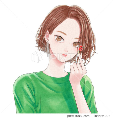 時尚的年輕女子做手指心（無背景） 104494098