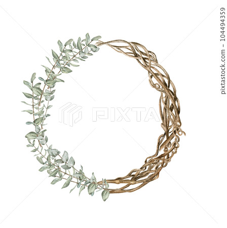 Winter wreath with dry branches, Holly and Red Berries. Watercolor hand drawn illustration for invitations, greeting cards, prints, packaging and more. Merry christmas and happy new year. Winter wreath with dry branches, Holly and Red Berries. Watercolor hand drawn illustration for invitations, greeting cards, prints, packaging and more. Merry christmas and happy new year. 104494359