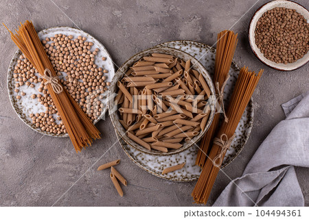 Gluten free pasta, chickpeas and lentils 104494361