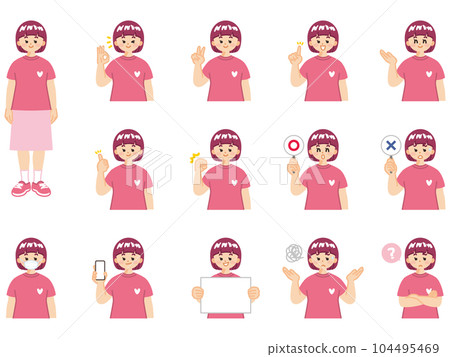 年輕女性面部表情和手勢插圖素材集 年輕女性面部表情和手勢插圖素材集 104495469