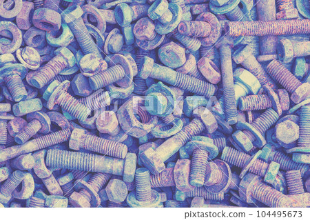 Abstract grunge metal background from old rusty bolts, screws, nuts and washers Abstract grunge metal background from old rusty bolts, screws, nuts and washers 104495673