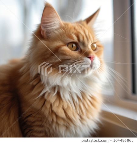 Portrait of a red Ragamuffin cat sitting in a... - Stock Illustration ...