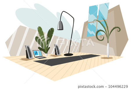 Modern interior with decorative elements. Furniture for living room or office. Cabinet accessories 104496229