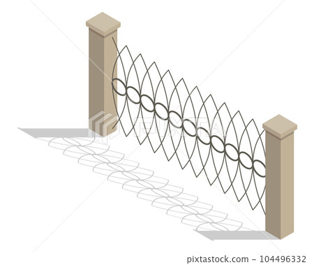 Isometric fence icon. Urban real estate boundary element. Spans fences of steel or iron materials. For gaming environment, app or web design Isometric fence icon. Urban real estate boundary element. Spans fences of steel or iron materials. For gaming environment, app or web design 104496332