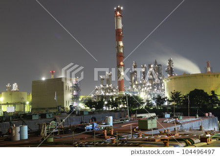 Kawasaki, near Mizue Canal, night view of oil plant Kawasaki, near Mizue Canal, night view of oil plant 104496497