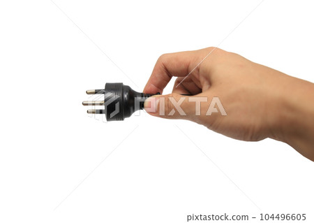 plug on hand isolated on white background 104496605