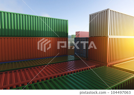 Cargo containers of different colors for logistics import-export business Cargo containers of different colors for logistics import-export business 104497063
