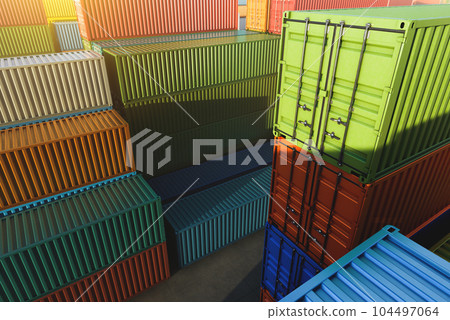 Cargo containers of different colors for logistics import-export business Cargo containers of different colors for logistics import-export business 104497064