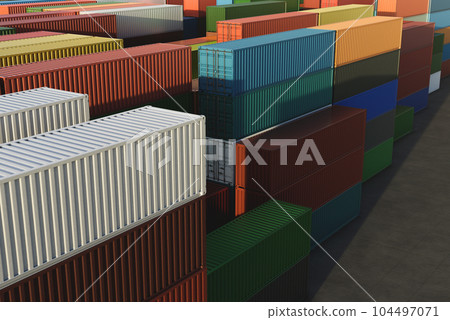Cargo containers of different colors for logistics import-export business 104497071