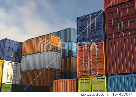 Cargo containers of different colors for logistics import-export business 104497074