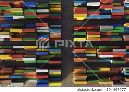Cargo containers of different colors for logistics import-export business 104497077