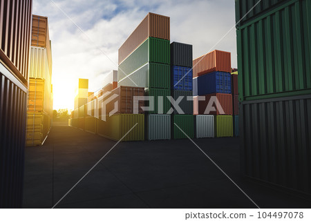Cargo containers of different colors for logistics import-export business 104497078