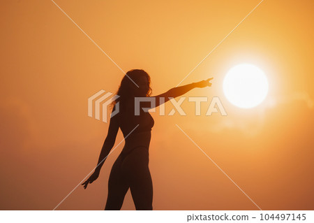 Strong woman winning, motivation and bright future concept. Strong woman winning, motivation and bright future concept. 104497145