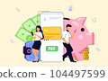 Online money transfer Digital wallet Mobile payments Vector illustration mobile banking E-payment Cash back Cryptocurrency Financial transaction Money online Business finance concept 104497599