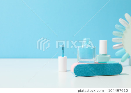 Concept of nail art, tools for pedicure and manicure Concept of nail art, tools for pedicure and manicure 104497610