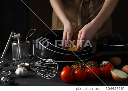 Concept of kitchen supplies and kitchen dish Concept of kitchen supplies and kitchen dish 104497661