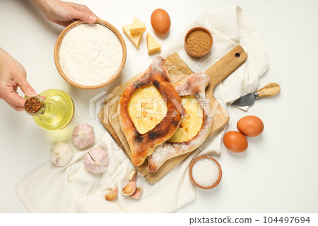 National Georgian cuisine food, flour product - Khachapuri 104497694