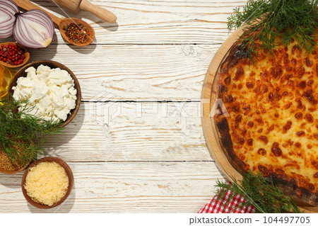 National Georgian cuisine food, flour product - Khachapuri 104497705