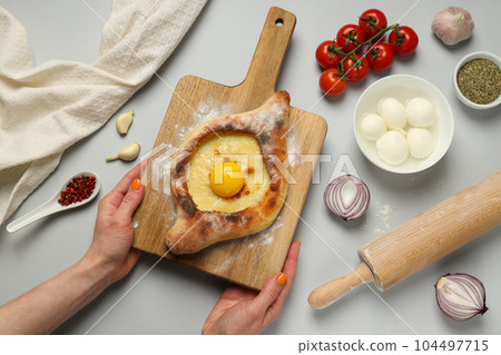 National Georgian cuisine food, flour product - Khachapuri 104497715