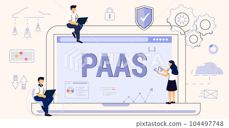 PAAS or platform as service model for software hosting Code line of programming internet application Flexible cloud computing model Optimization of business process for startups Vector illustration PAAS or platform as service model for software hosting Code line of programming internet application Flexible cloud computing model Optimization of business process for startups Vector illustration 104497748
