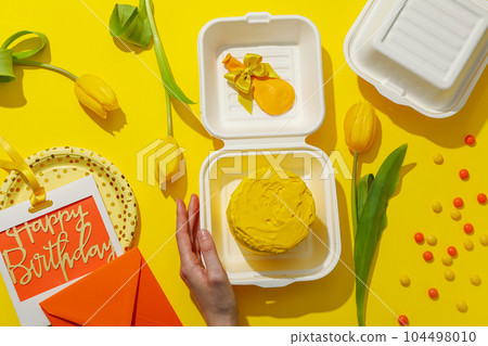 Concept of congratulation and celebration with bento cake in box 104498010