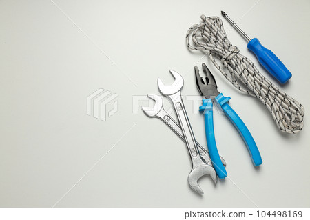 Concept of different work accessories, engineering supplies and tools Concept of different work accessories, engineering supplies and tools 104498169