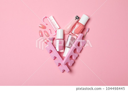 Concept of nail art, tools for pedicure and manicure Concept of nail art, tools for pedicure and manicure 104498445