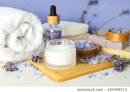 Concept of skin and face care, lavender cosmetic 104498513