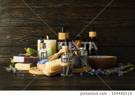 Concept of skin and face care, lavender cosmetic Concept of skin and face care, lavender cosmetic 104498519