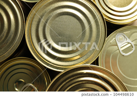 Canned food in blank metal jars, concept of canned food Canned food in blank metal jars, concept of canned food 104498610