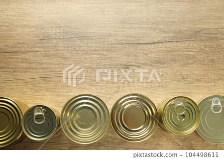Canned food in blank metal jars, concept of canned food 104498611