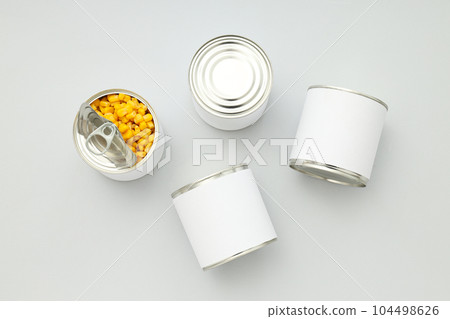 Canned food in blank metal jars, concept of canned food 104498626