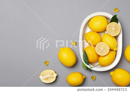 Concept of citrus fruit - lemon, top view Concept of citrus fruit - lemon, top view 104498723