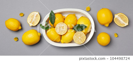 Concept of citrus fruit - lemon, top view Concept of citrus fruit - lemon, top view 104498724