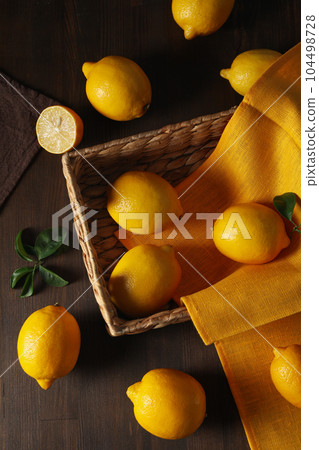 Concept of citrus fruit - lemon, top view 104498728