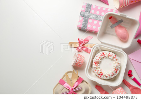 Concept of congratulation and celebration with bento cake in box 104498875