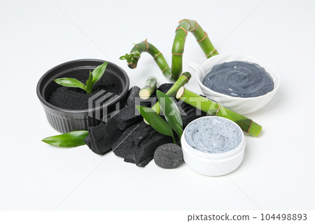 Concept of face and skin care - bamboo and charcoal 104498893