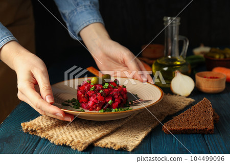 Concept of tasty food, cold dish - Vinaigrette salad Concept of tasty food, cold dish - Vinaigrette salad 104499096