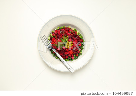 Concept of tasty food, cold dish - Vinaigrette salad Concept of tasty food, cold dish - Vinaigrette salad 104499097
