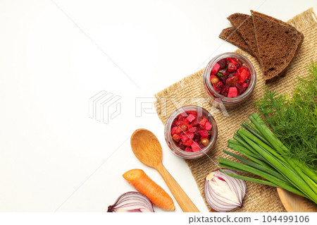 Concept of tasty food, cold dish - Vinaigrette salad 104499106