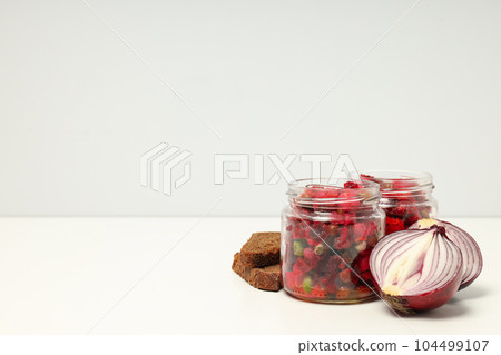 Concept of tasty food, cold dish - Vinaigrette salad 104499107