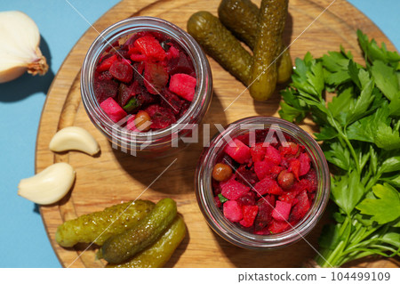 Concept of tasty food, cold dish - Vinaigrette salad 104499109