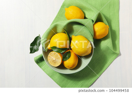 Concept of citrus fruit - lemon, top view Concept of citrus fruit - lemon, top view 104499458
