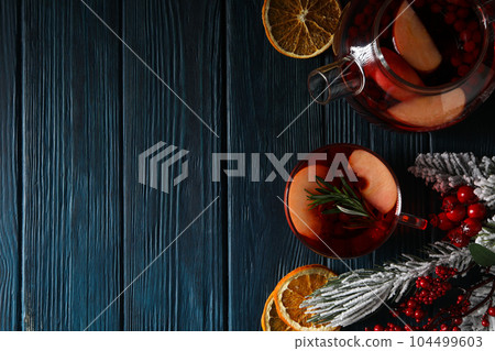 Concept of delicious hot drink - tea, berry - fruit tea Concept of delicious hot drink - tea, berry - fruit tea 104499603